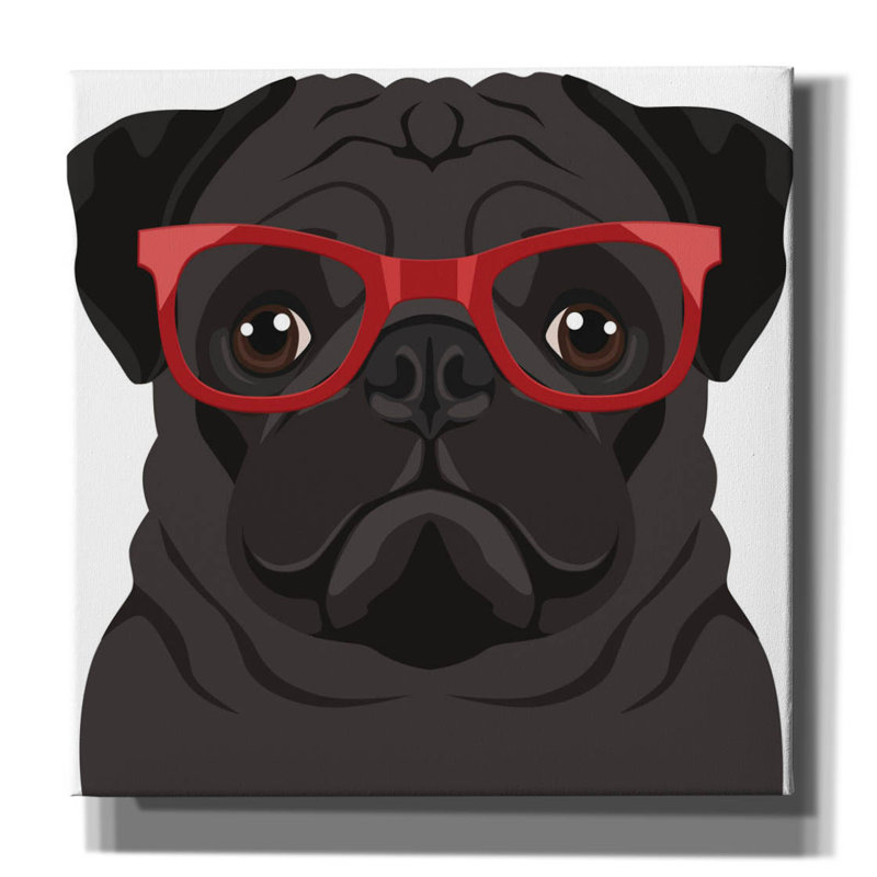"Carlin portant des lunettes de hipster" par les affiliés Furbaby, H 37 po x l 37 po x P 1,5 po
