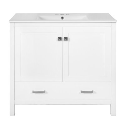 72" Bathroom Vanity with Ceramic Sink, Soft-Close Doors, Double Storage Shelves & Divided Drawer – Modern Bathroom Cabinet with Ample Storage