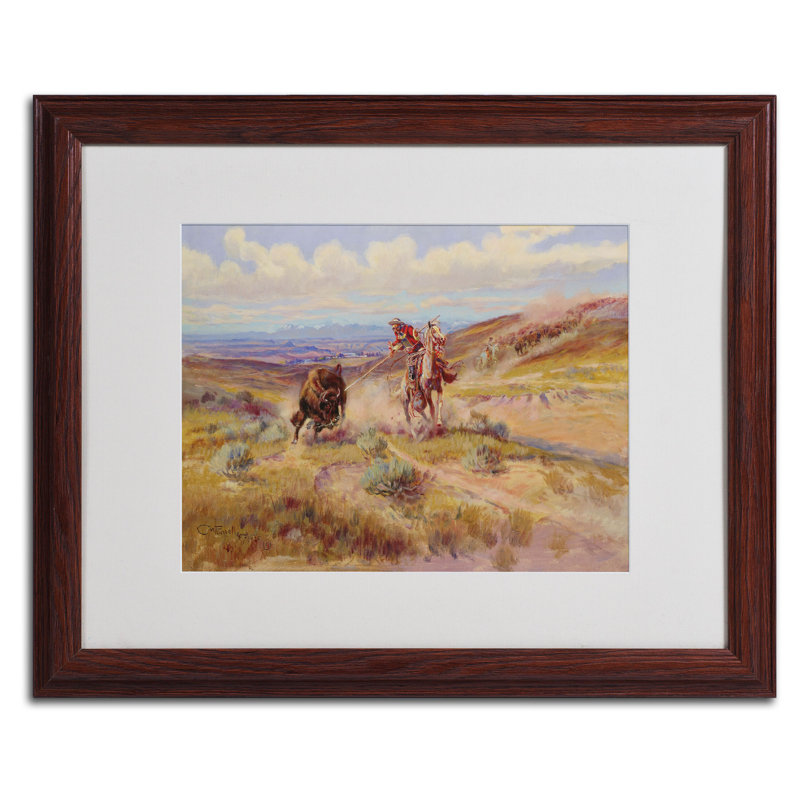 « the spearing a buffalo 1925 » par charles d’olivier, reproduction d’art encadrée, H 16 po x l 20 po x P 0,5 po, Brun