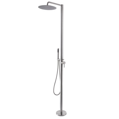 Douche d'extérieur autoportante en acier inoxydable H 83 po avec pomme de douche à effet pluie 12 po et douche à main EdenFalls