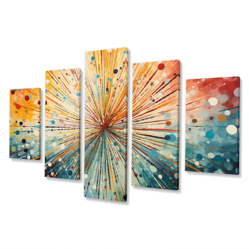 Mid-Century Sunburst Serenade I - Impression sur toile Mid-Century - 5 panneaux