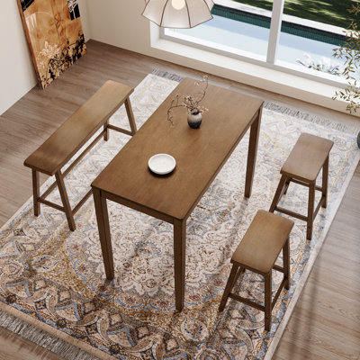 4-Person Bar Height Table Set, Space-Saving Solid Wood Kitchen Dining Set, Counter Height Dining Table Set for Small Space