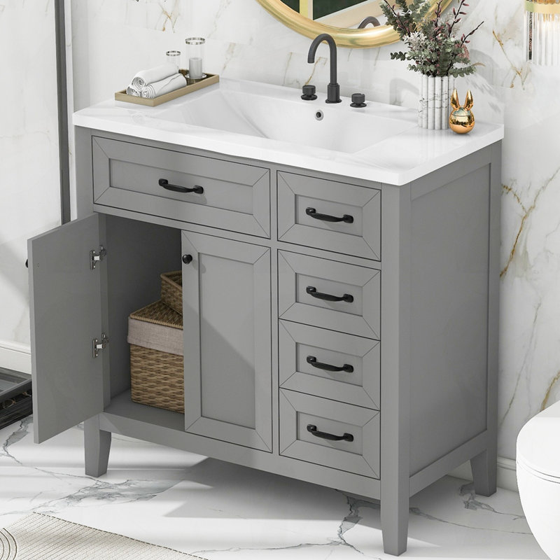 Meuble-lavabo 36 po avec lavabo, Gris