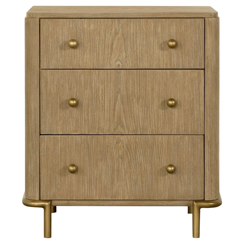 Table de chevet 3 tiroirs sable avec ports USB
