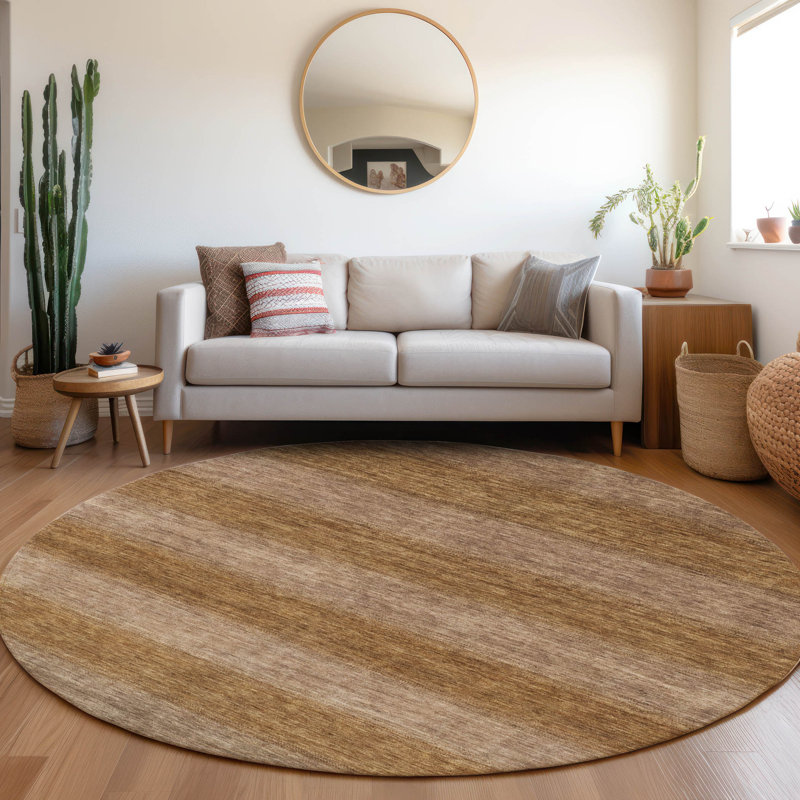 Machine Washable Indoor/Outdoor Xhevrie Brown Rug, Round 8'
