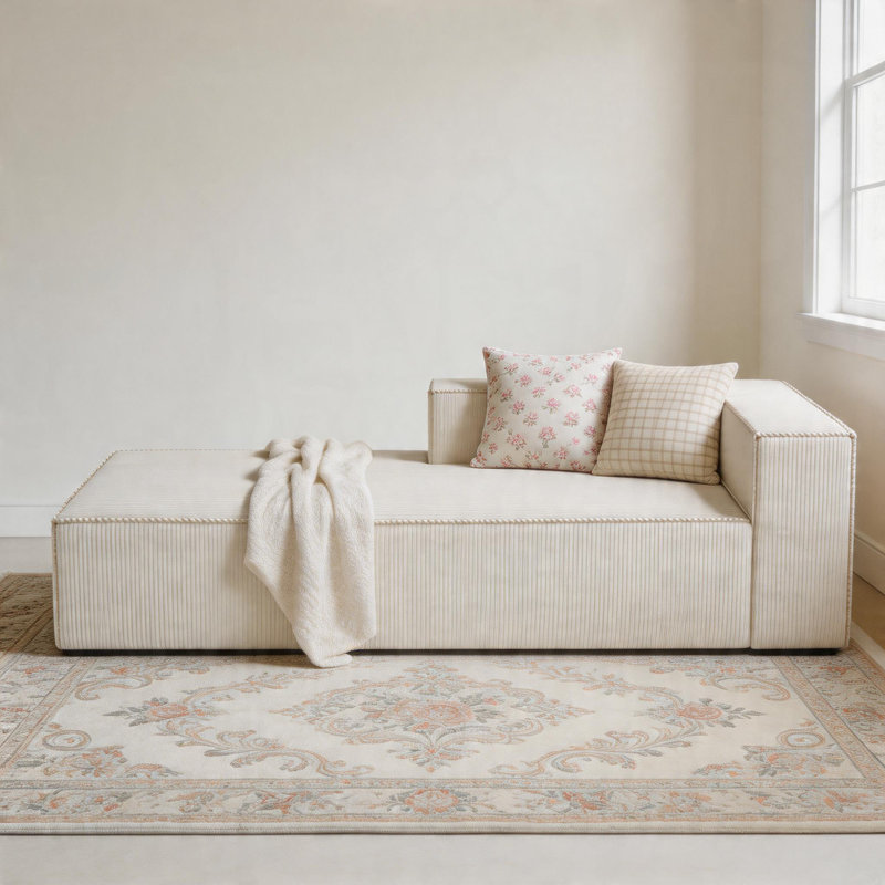 Chaise longue 68 po en chenille de luxe à compression sans assemblage requis, Beige