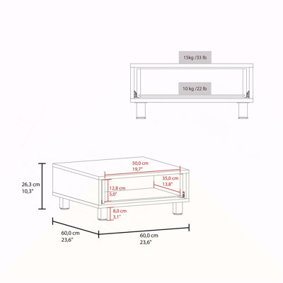 Berd White Coffee Table with Drawer and Metal Legs, Compact Design, White