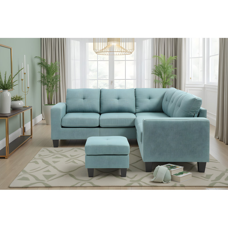 Canapé modulaire en tissu avec repose-pieds Nikshay, Jaune