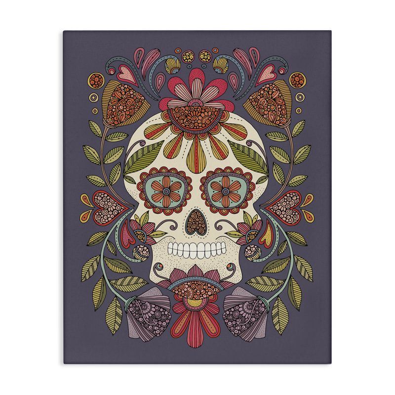Art mural sur toile à motif de crâne de sucre par Valentina Harper, H 20 po x l 16 po