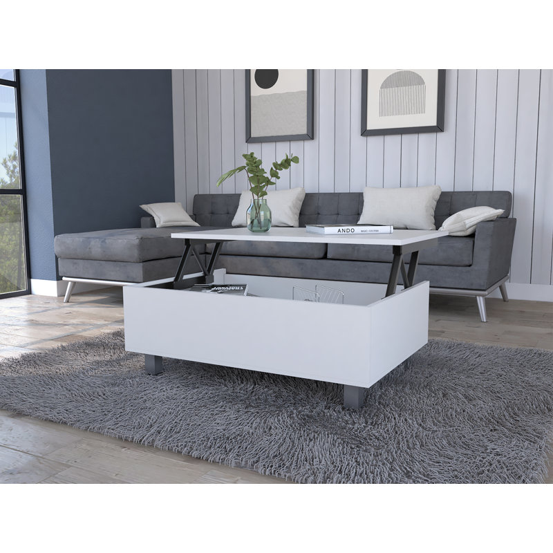Table basse à plateau relevable avec rangement, Blanc