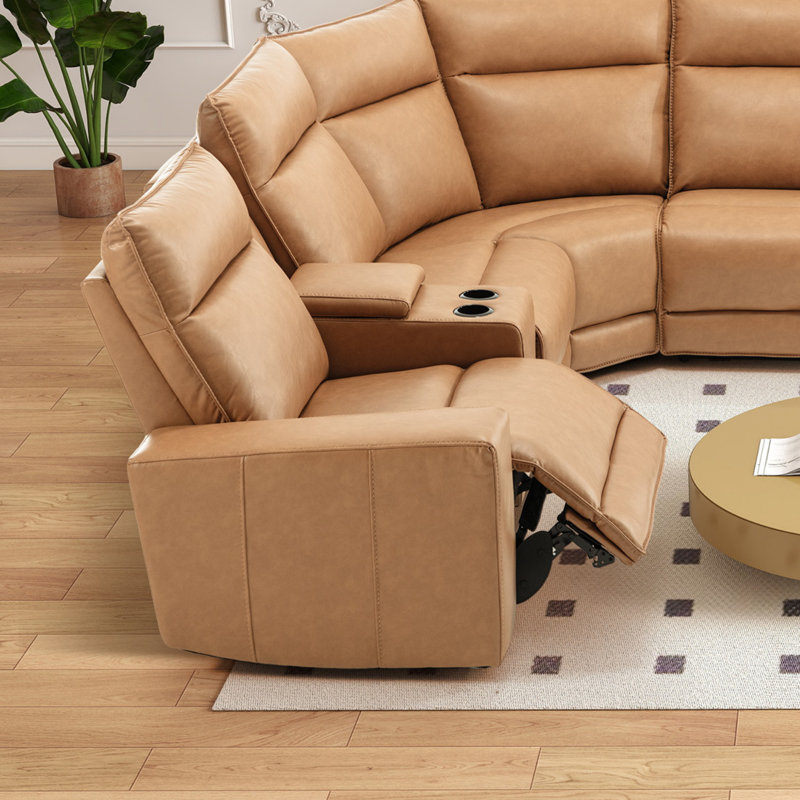 7 - Piece Modern Premium Faux Leather Cushion Back Power Reclining Sectional Sofa With Console & USB & Cup Holders