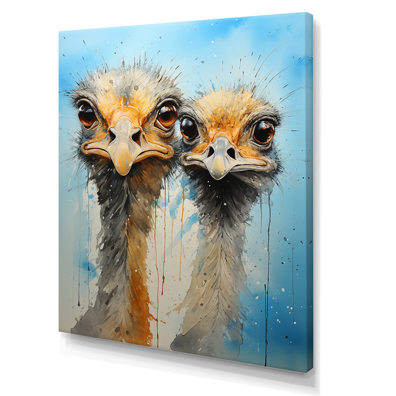 Vibrant Ostriches Portrait Wrapped Canvas Wall Art