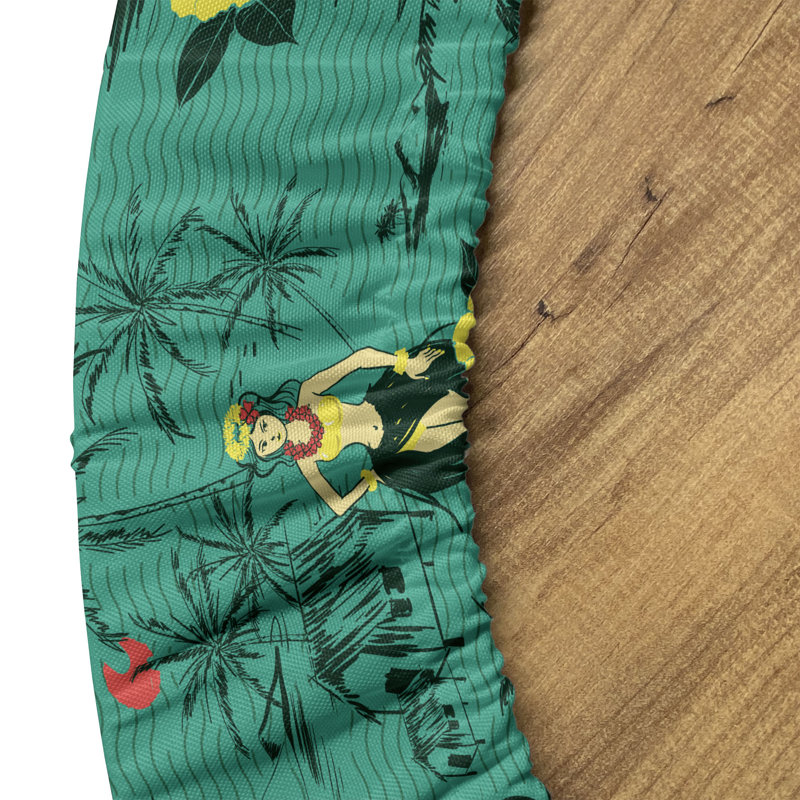 East Urban Home Hawaiian Fitted Round Tablecloth Dark Seafoam and Multicolor, 51.97" Round