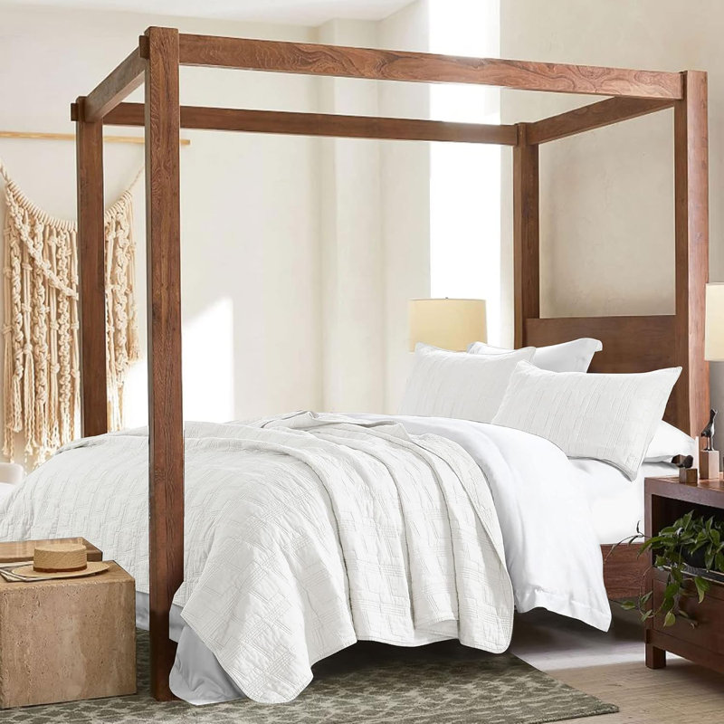 Ensemble de courtepointe 100% coton de très grande taille, ensemble de couvre-lit 3 pièces prélavé blanc