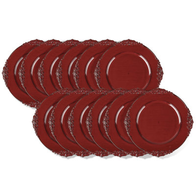 Royal Red Embossed Round Charger Plate 13"