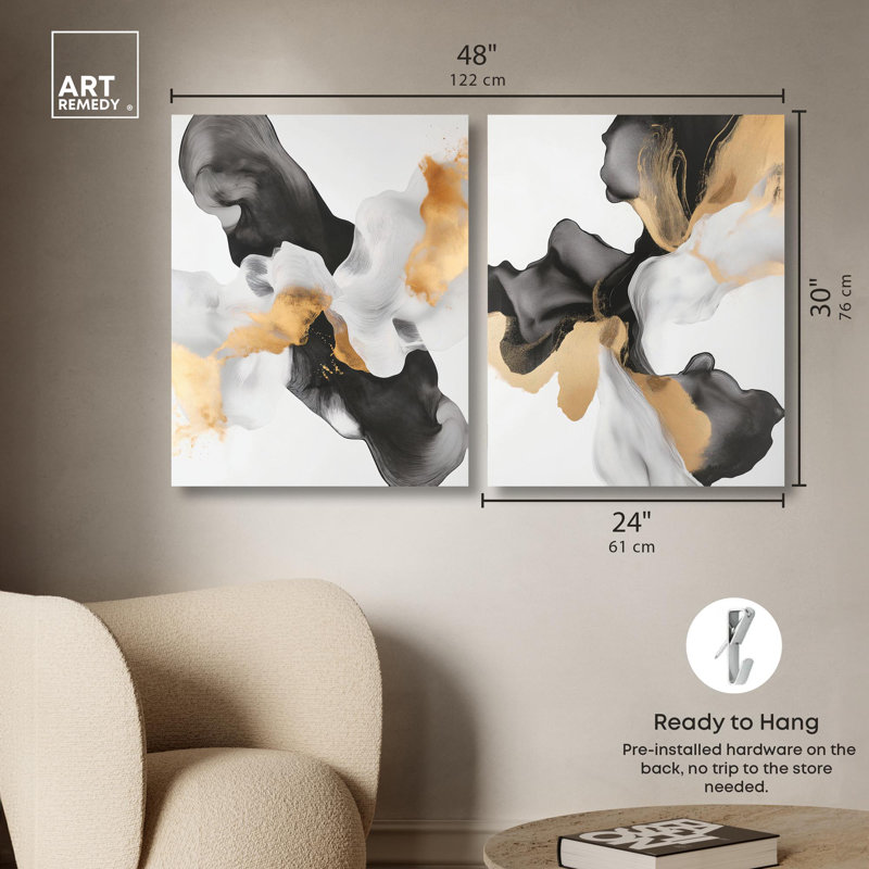 «Celestial Boundaries», ensemble de 2 élégantes œuvres d'art modernes par Art Remedy, Toile tendue, H 30 po x l 24 po
