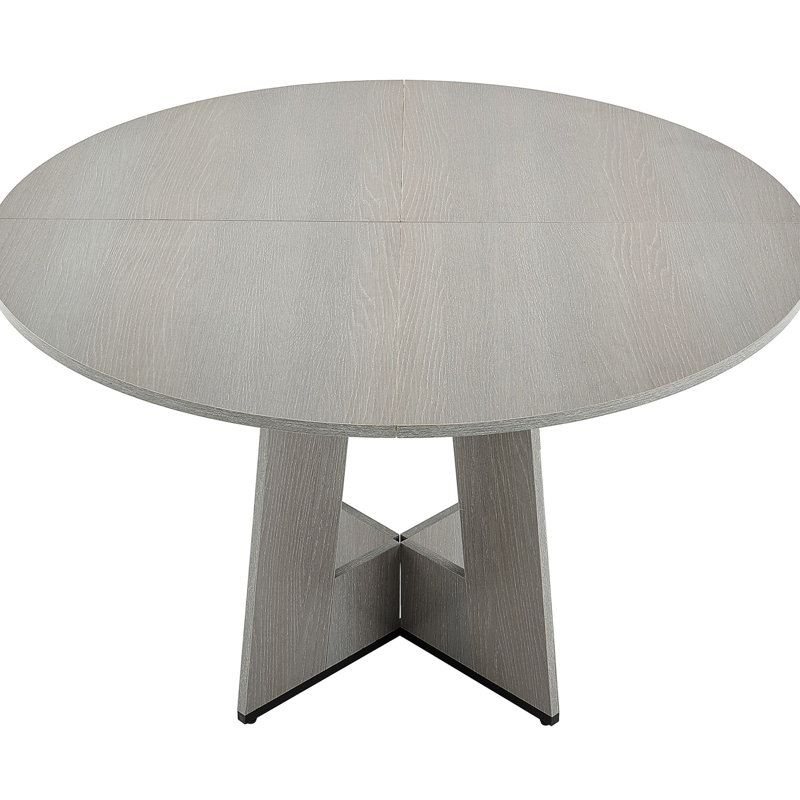 Table ronde grise de 119 cm (47 po), dessus stratifié, idéale pour les réunions de famille. Table grise 4/6, structure stratifiée, spacieuse, parfaite pour la lecture.