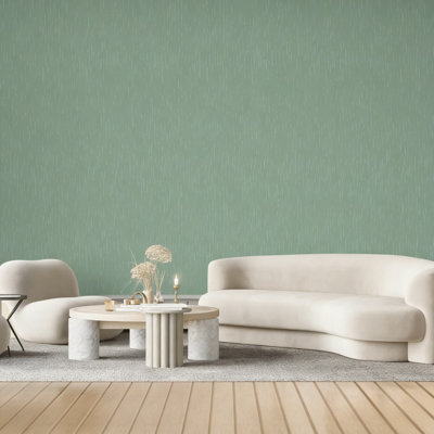 Sage Green Peel And Stick Wallpaper Removable Self-Adhesive Vinyl Roll, Waterproof Contact Paper For Walls, Cabinets, Furniture, Drawers And Desk, Modern Textured Design With Silver Stripes