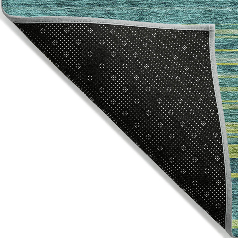 Tapis extérieur lavable rayé bleu sarcelle et turquoise 8 pi x 10 pi