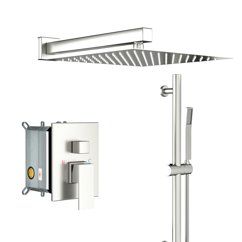 12 Inch Square Shower In Brushed Nickel - Adjustable Slide Bar, -balanced Valve & Handheld Component With Head Ingredient