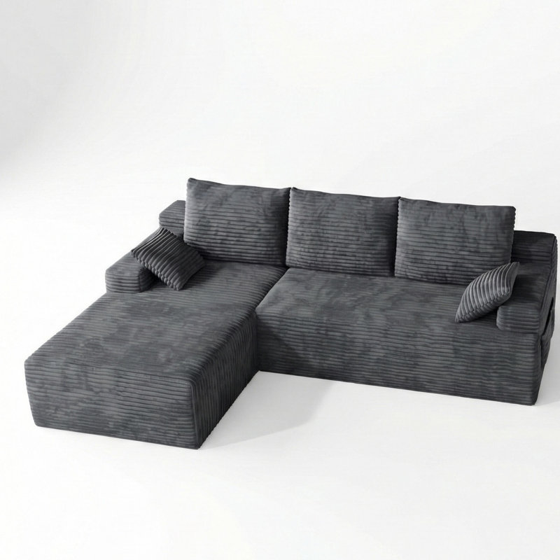 Boneless 104" 2-Piece Compression Boneless Corduroy L-Shaped Modular Sectional Sofa, 【Upgraded High-Density Foam】, No Assembly Required
