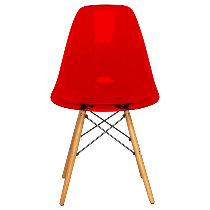 Dubuque Dining Side Chair with Metal Eiffel Base Design and Beech Wood Legs, Transparent Red, 4