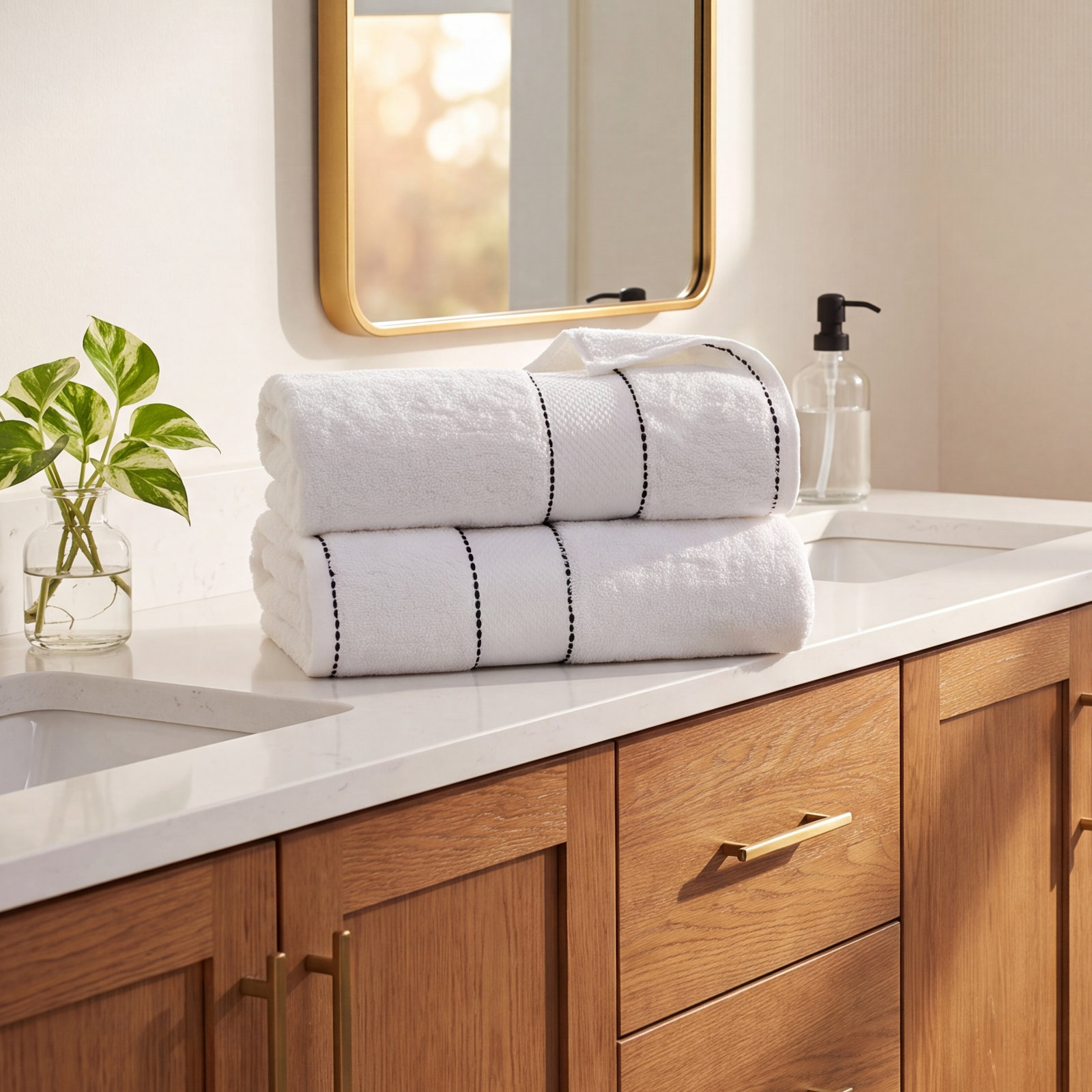 Abrianna Giza Cotton Bath Sheet, White/Black