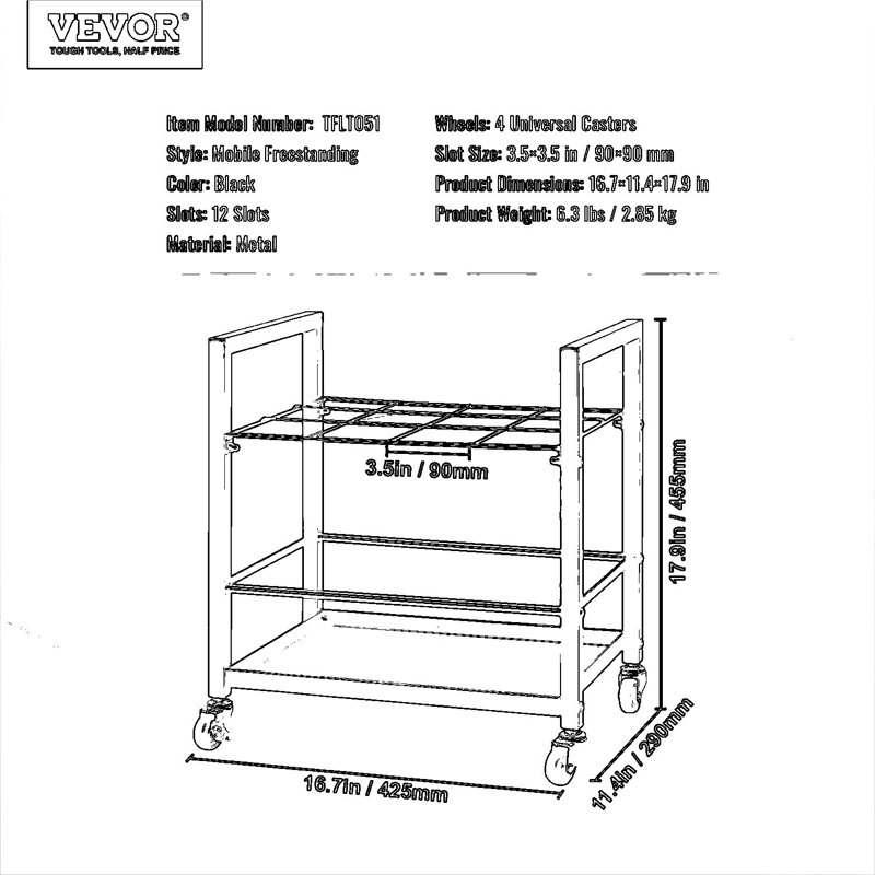 Support de rangement mobile avec roues, support de classeur en métal à 12 fentes pour plans architecturaux, dessins de construction, cartes, affiches et documents