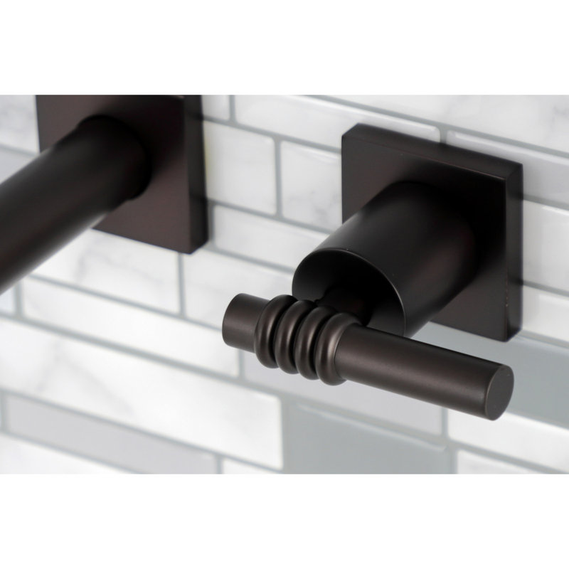 Kingston Brass Concord Two-Handle 3-Hole Wall Mount Bathroom Faucet, Oil Rubbed Bronze, Lever Tilde