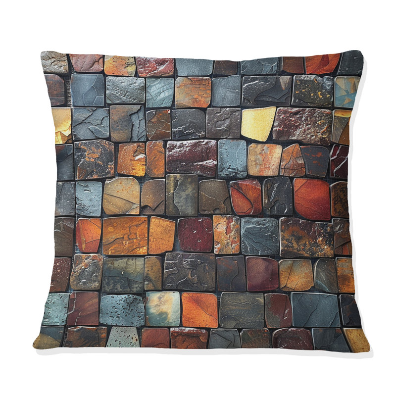 Carreaux de mosaïque brun et brun VI - Coussin décoratif moderne, H 18 po x l 18 po