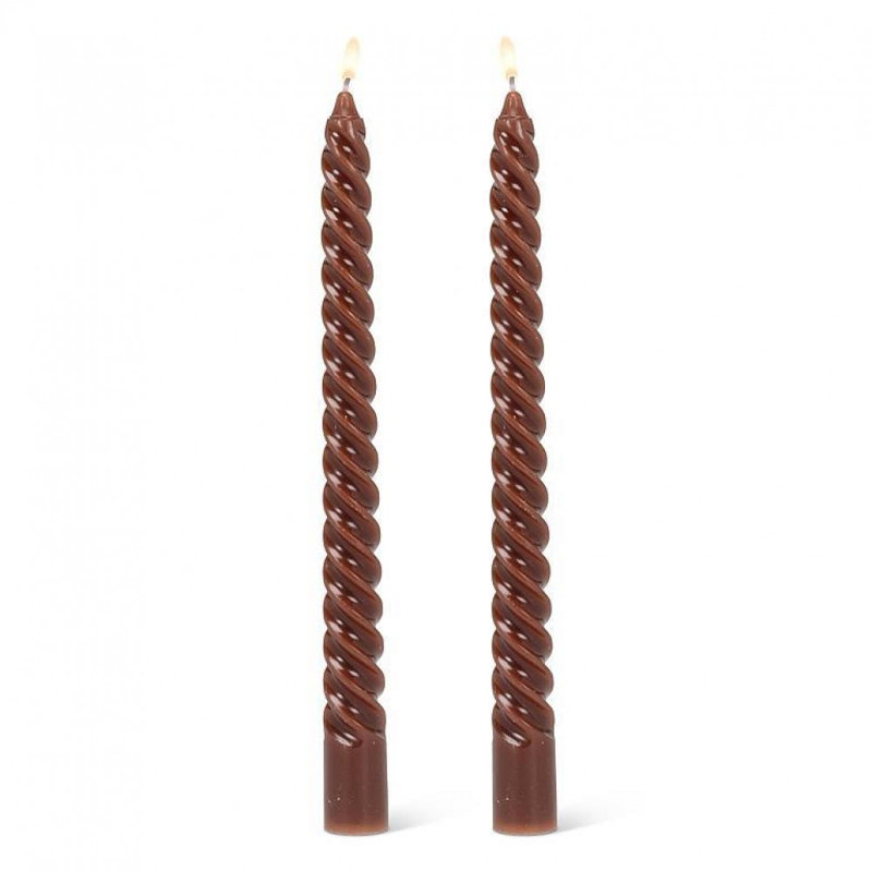 Set Of 2 Tight Spiral Taper Candles, Brown