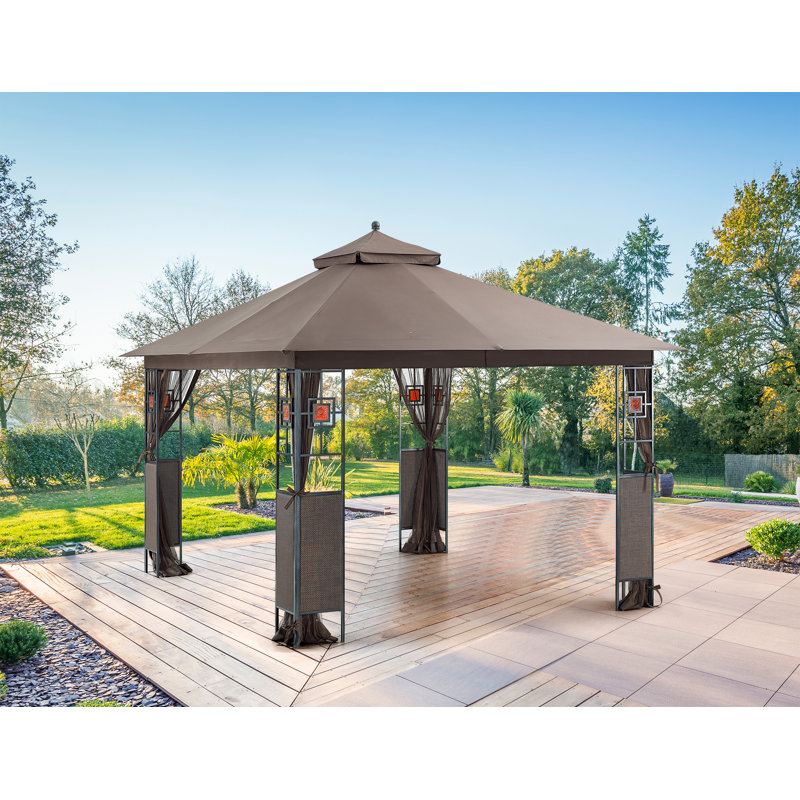 Rosabella 11x13 Black Steel Patio Gazebo with Brown Canopy