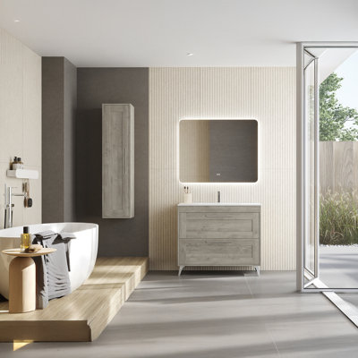 Rose C100F Free Standing Bathroom Vanity Unit in Grey Pine with Matte Chrome Handles