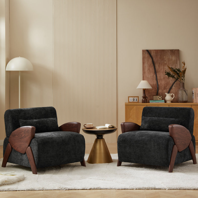 Modern Minimalist Chenille Accent Armchair, Blue Chenille