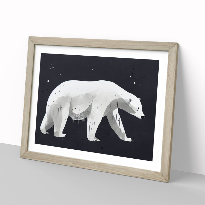 XH1022-6684X Painted Polar Bear 1 Piece Single Picture Frame Painting, 25cm H x 34cm W x 2cm D, Oak Framed