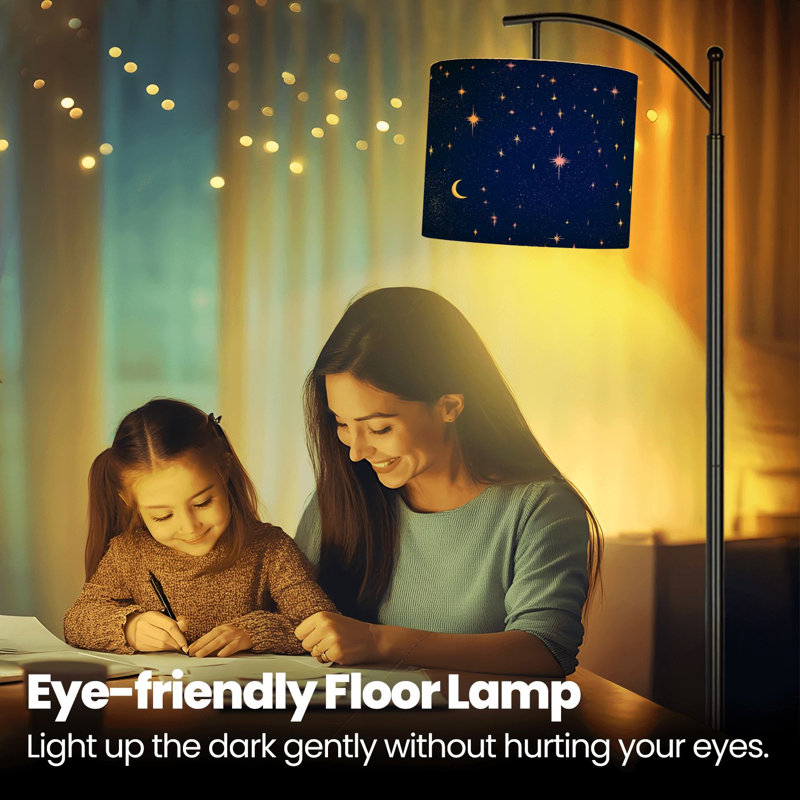 Lampe sur pied à arc avec abat-jour réglable Starry Night Sky Crescent Moon Sparkling Stars Lampadaire