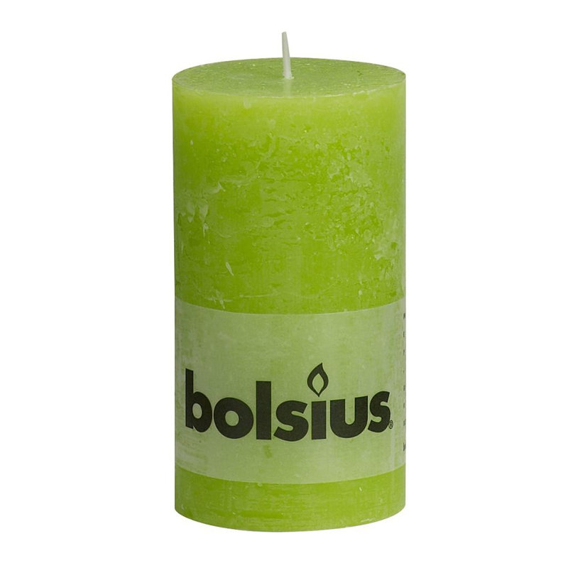 Bolsius Rustic Pillar Candle, Green, 19cm H x 6.8cm diameter