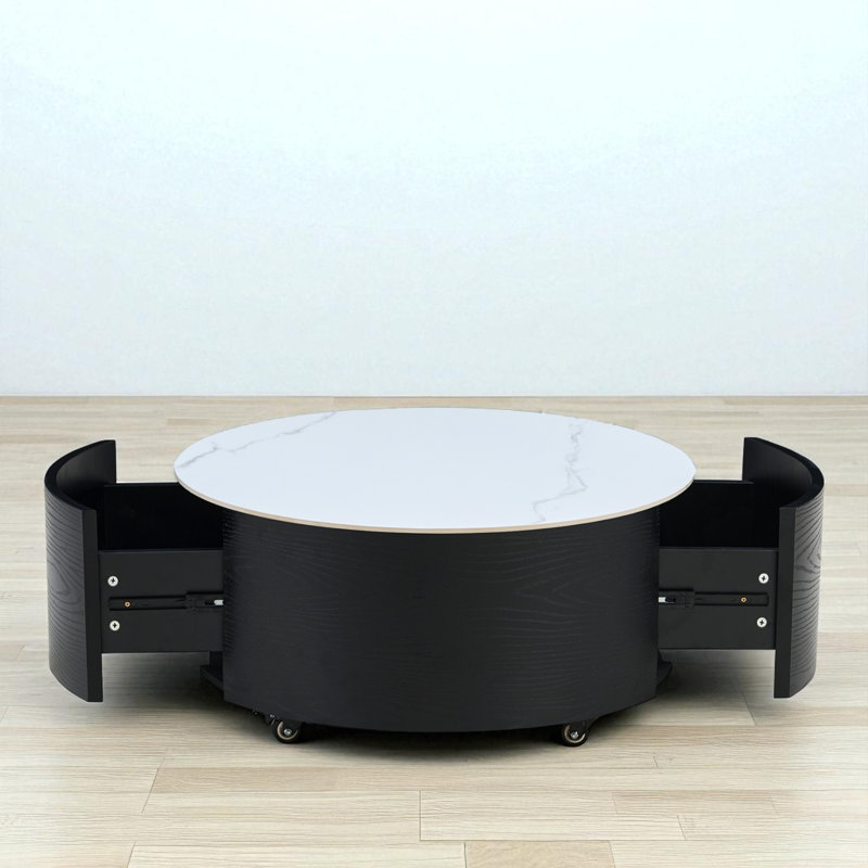 Round Coffee Table With Storage, Black