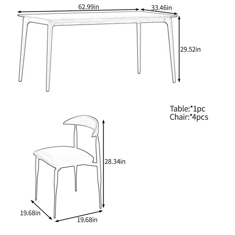 Modern simple solid wood table set, 29.52"H x 62.99"L x 33.46"W