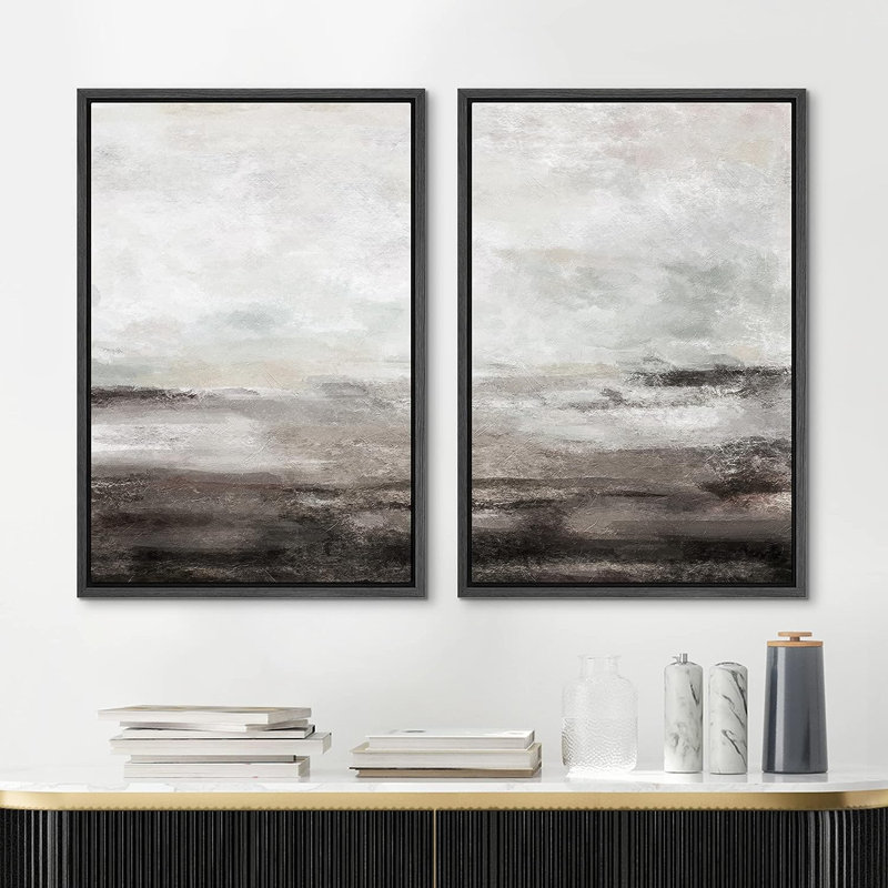 «Brown and Grey Grunge», reproduction sur toile 2 pièces, Noir, H 24 po x l 32 po x P 1,5 po
