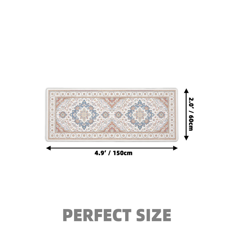 Tapis de cuisine anti-fatigue, Tapis de couloir 2 pi x 4 pi 11 po, Blanc laiteux / bleu