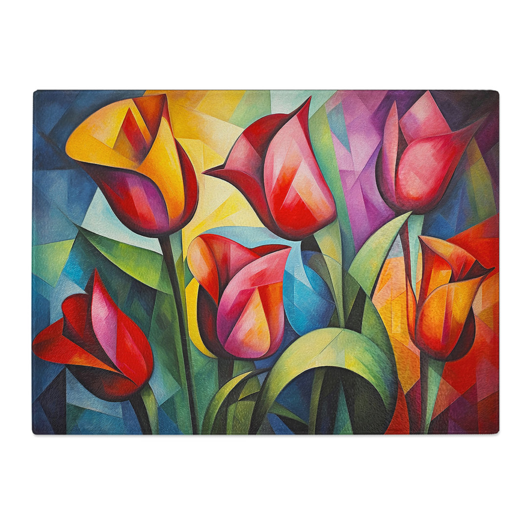 Floral Art Cubism  Glass Chopping Board