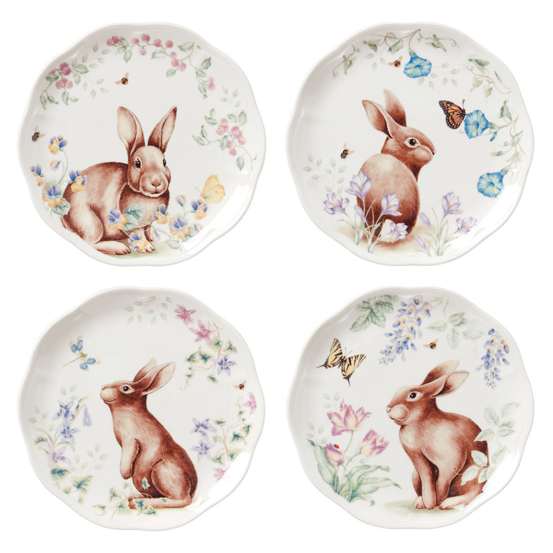 Butterfly Meadow Bunny 4-Piece Accent Plate Set