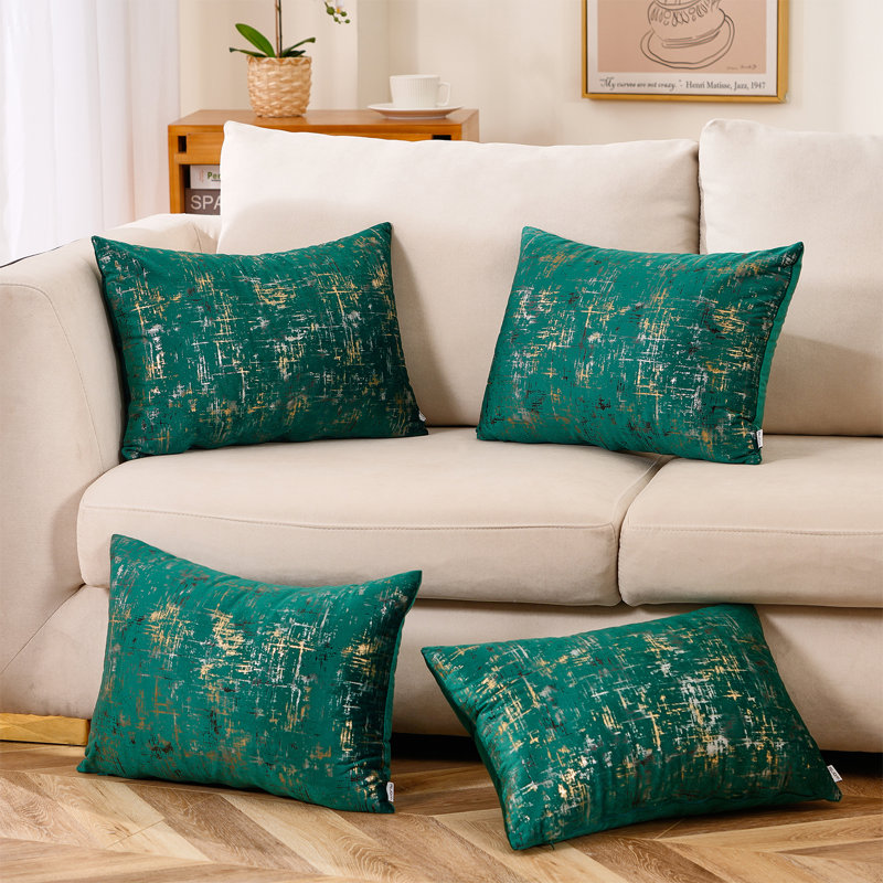 Warisi - Housse de coussin en velours à motif abstrait | Housses de coussin décoratif | 4 pièces | Rectangulaire, Vert