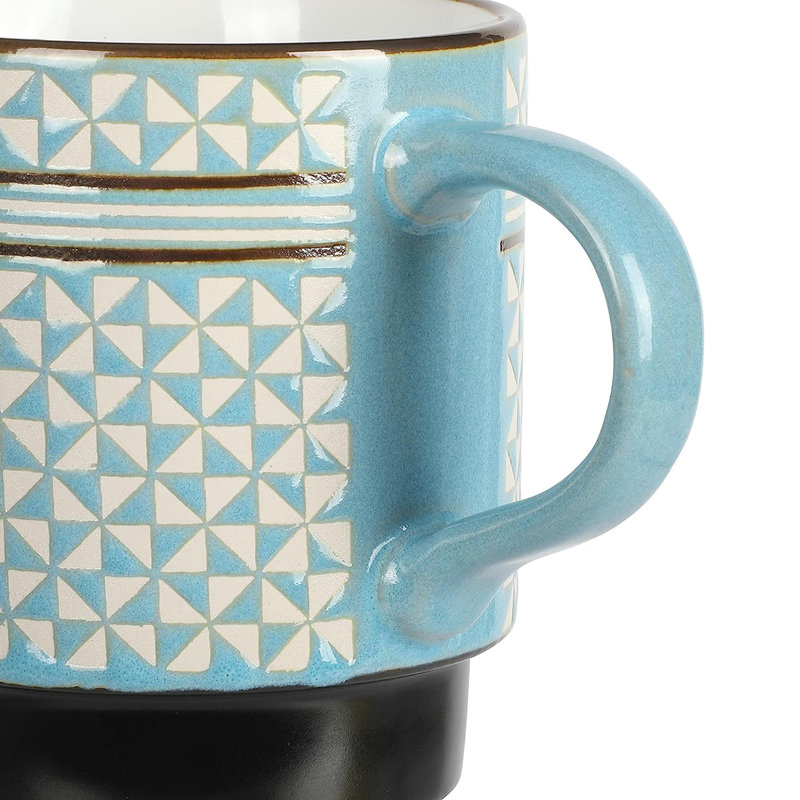 4 Piece 14 Ounce Stackable Assorted Wax Relief Triangle Design Mug Set