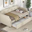 Lit de jour simple rembourré avec couchette coulissante, housse en lin beige, pour les espaces de vie-629456430