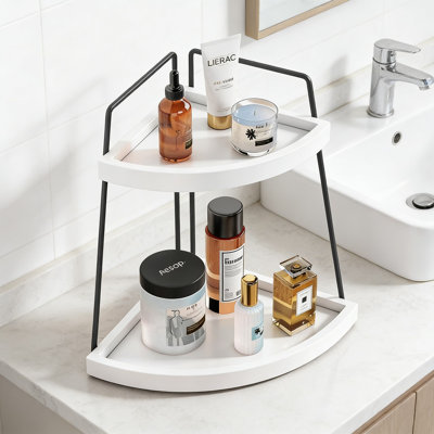 2-Tier Corner Countertop Organizer, Modern Bathroom And Kitchen Shelf For Vanity, Sink, Or Tabletop, Space-Saving Storage For Skincare, Perfume, And Toiletries