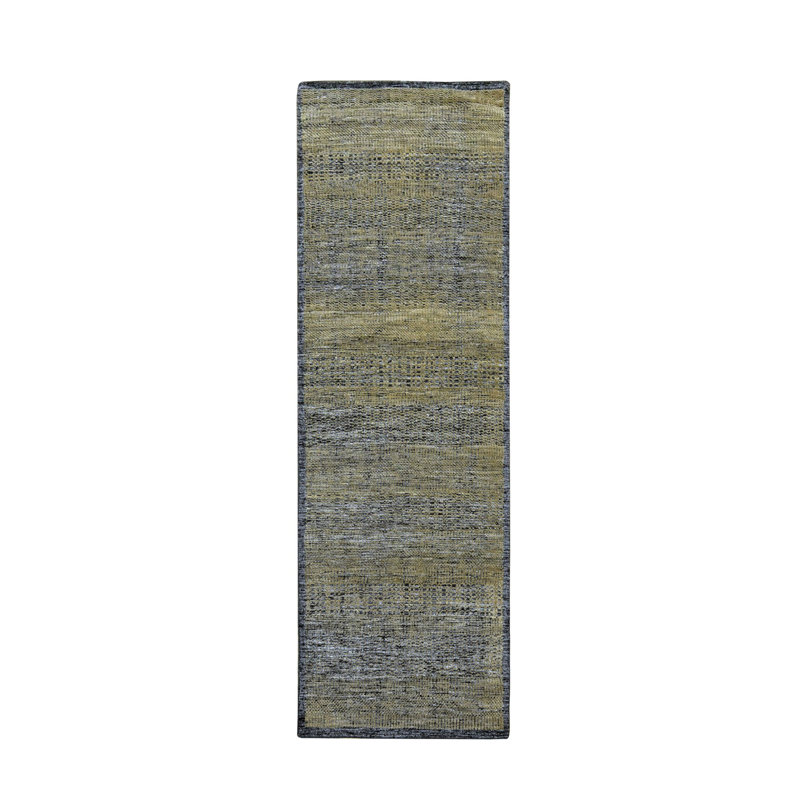 Tapis de couloir oriental 2 pi 6 po x 8 pi noir anthracite et brun avec os déformé et gaufré exposé, 100% laine, tapis oriental noué à la main