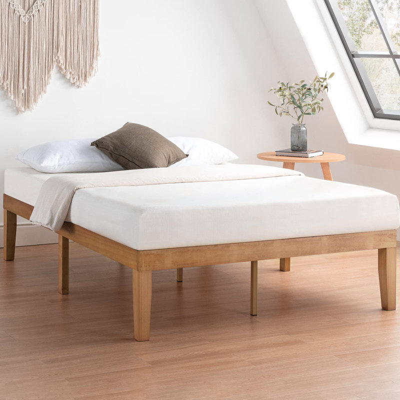 Solid Wood Platform Pine Bed With Wooden Slats No Box Spring Needed Easy Assembly 12 Inch, King, Natural Pine