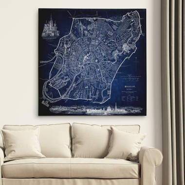 " Vintage Moscow City Map " Print on Canvas